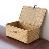 Max Seagrass Storage Baskets with Lid for Home and Bathroom Organization M