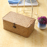 Max Seagrass Storage Baskets with Lid for Home and Bathroom Organization M