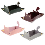 Max Cartoon Cat Key Storage Tray Change Organizer PU Leather Catchall Wine Red