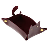 Max Cartoon Cat Key Storage Tray Change Organizer PU Leather Catchall Wine Red