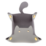 Max Cartoon Cat Key Storage Tray Change Organizer PU Leather Catchall Gray