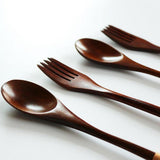 Max Long Handle Wooden Fork Spoon Chopsticks Set Type B No Kinking