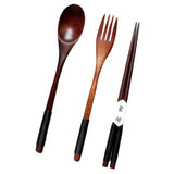 Max Long Handle Wooden Fork Spoon Chopsticks Set Type A Black Kinking