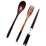 Max Long Handle Wooden Fork Spoon Chopsticks Set Type A Black Kinking