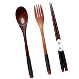Max Long Handle Wooden Fork Spoon Chopsticks Set Type A Black Kinking