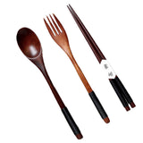 Max Long Handle Wooden Fork Spoon Chopsticks Set Type A Black Kinking