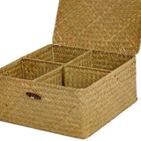 Max Rectangular Woven Basket Seagrass Decorative Storage Box Organizer yellow