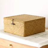 Max Rectangular Woven Basket Seagrass Decorative Storage Box Organizer yellow