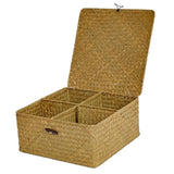 Max Rectangular Woven Basket Seagrass Decorative Storage Box Organizer yellow