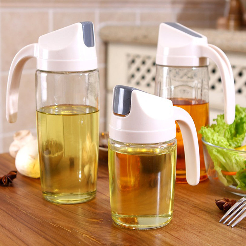 Maxbell  Auto Opening and Closing Oil Bottle Leak-proof Glass Oil Pot White-300ml