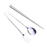 Max Stainless Steel Portable Tableware Chopsticks Fork Spoon Set Silver