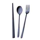Max Stainless Steel Portable Tableware Chopsticks Fork Spoon Set Black