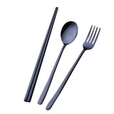 Max Stainless Steel Portable Tableware Chopsticks Fork Spoon Set Black