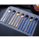 Max Stainless Steel Portable Tableware Chopsticks Fork Spoon Set Black