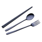 Max Stainless Steel Portable Tableware Chopsticks Fork Spoon Set Black