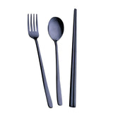 Max Stainless Steel Portable Tableware Chopsticks Fork Spoon Set Black