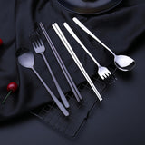 Max Stainless Steel Portable Tableware Chopsticks Fork Spoon Set Black