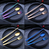 Max Stainless Steel Portable Tableware Chopsticks Fork Spoon Set Black