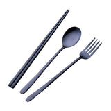 Max Stainless Steel Portable Tableware Chopsticks Fork Spoon Set Black