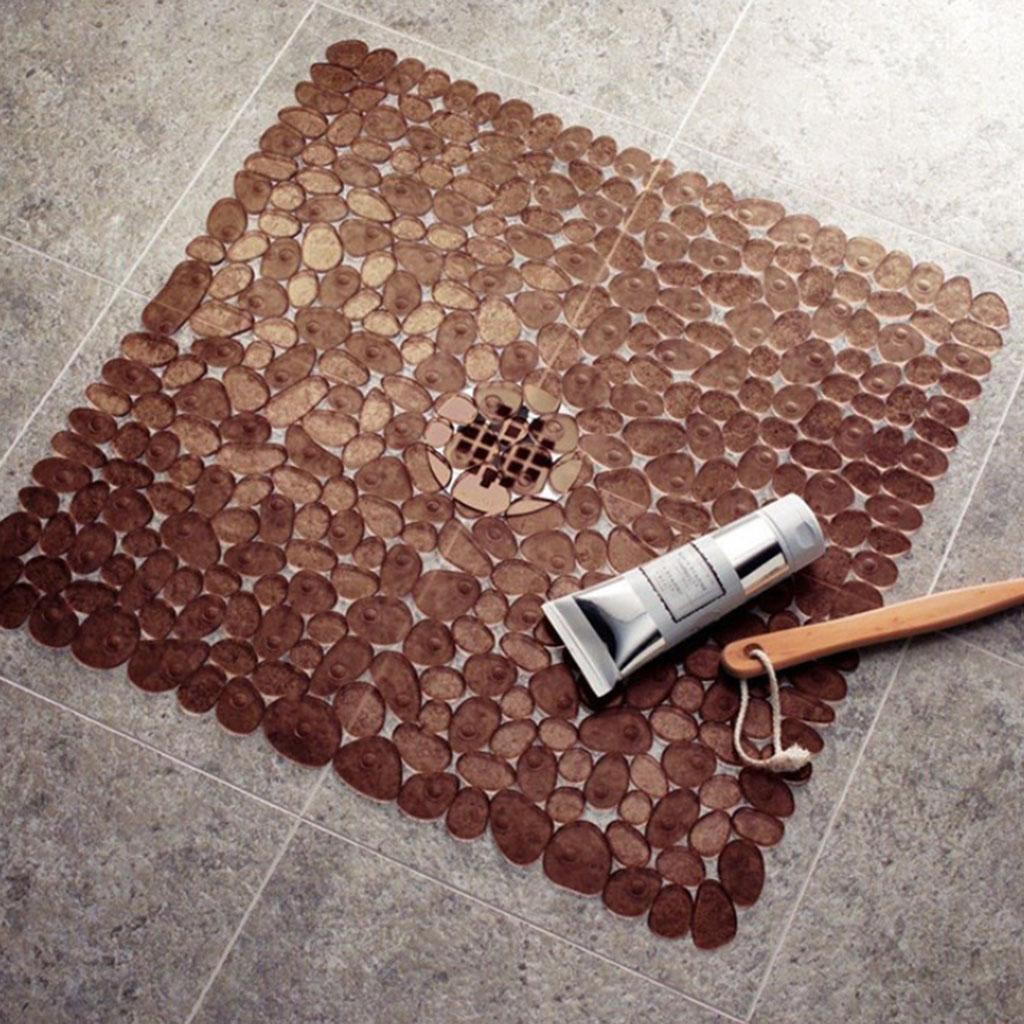Square Cobblestone Bath Tub and Shower Mat with Suction Cups Black