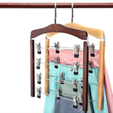 Max 4 Tier Wooden Pants Hanger Closet Storage Organizer Dark Brown