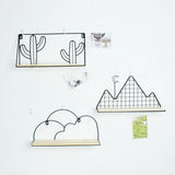 Max Metal & Wooden Wall Grid Hanging Shelf Home Furnishing Storage Rack Cactus