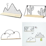 Max Metal & Wooden Wall Grid Hanging Shelf Home Furnishing Storage Rack Cactus