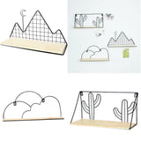Max Metal & Wooden Wall Grid Hanging Shelf Home Furnishing Storage Rack Cactus
