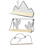 Max Metal & Wooden Wall Grid Hanging Shelf Home Furnishing Storage Rack Cactus