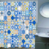 Max Mosaic Waterproof Bathroom Curtain with Hook Bath Curtain Blue Grid