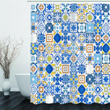 Max Mosaic Waterproof Bathroom Curtain with Hook Bath Curtain Blue Grid