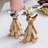 Maxbell European Pastoral Style Bird Ornament Wooden Dispaly Stand Silver Color - Aladdin Shoppers