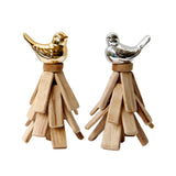 Maxbell European Pastoral Style Bird Ornament Wooden Dispaly Stand Silver Color - Aladdin Shoppers