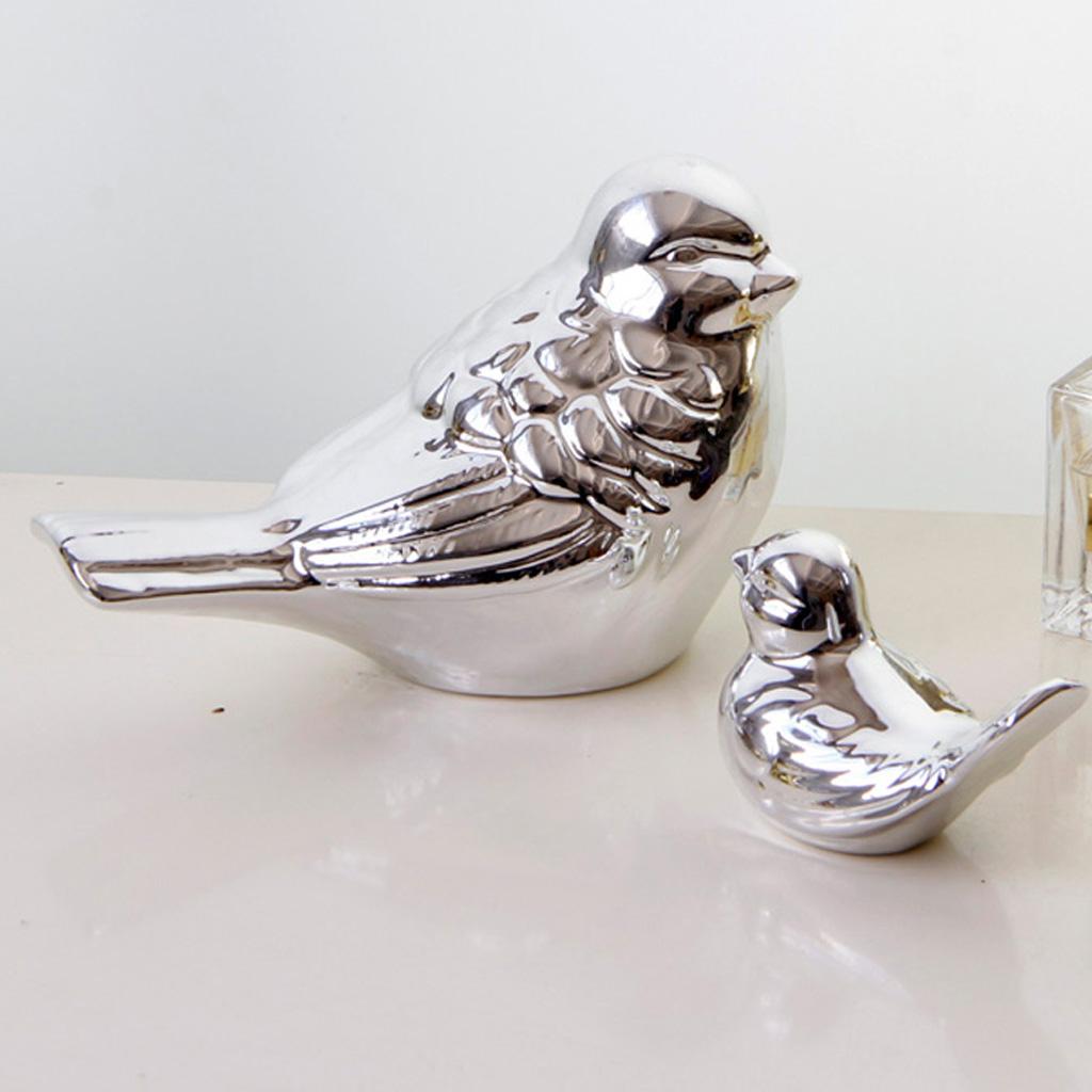 Max Ceramic Bird Shaped Ornament Statue Figurine Photo Props Home Decor Silver L