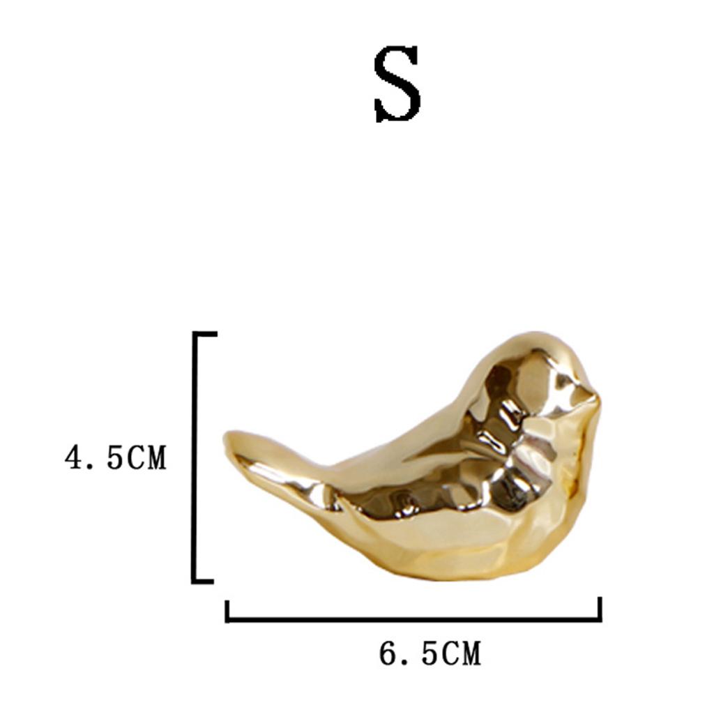 Golden Ceramic Birds Shaped Animal Figurines Craft Desktop Ornaments Size_S