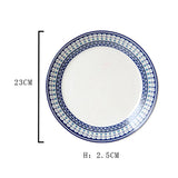 Max Blue Border Round Ceramic 9" Dinner Plates Serving Plates for Pasta Salad