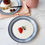Max Blue Border Round Ceramic 9" Dinner Plates Serving Plates for Pasta Salad