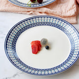 Max Blue Border Round Ceramic 9" Dinner Plates Serving Plates for Pasta Salad