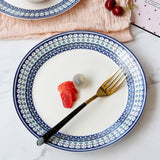 Max Blue Border Round Ceramic 9" Dinner Plates Serving Plates for Pasta Salad