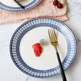 Max Blue Border Round Ceramic 9" Dinner Plates Serving Plates for Pasta Salad