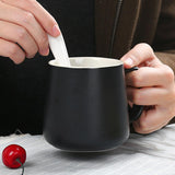 Max Ceramic Water Coffee Cup with Spoon Gifts for Lovers Water Coffee Cup Black