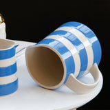 Max 1 Pc White Blue Stripe Ceramic Cup Mug with Handle for Milk Coffee Tea etc S