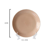 Maxbell 1Pc Round Embossment Pattern Ceramic Tableware Household Dish Plate Pink - Aladdin Shoppers