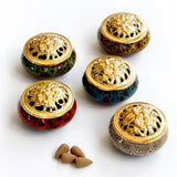 Maxbell Ceramic&Alloy Cover Incense Burner Censer Cone Incense Burner Holder Yellow - Aladdin Shoppers