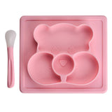 Maxbell Silicone Divided Kids Plate ,Dinner Snack Food Separated Container Pink