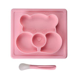 Maxbell Silicone Divided Kids Plate ,Dinner Snack Food Separated Container Pink