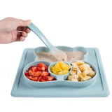 Maxbell Silicone Divided Kids Plate ,Dinner Snack Food Separated Container Blue