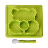 Maxbell Silicone Divided Kids Plate ,Dinner Snack Food Separated Container Green