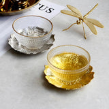 Maxbell  Glass Tea Coffee Cup Saucer Exquisite Teaware Small Cup with Golden Saucer