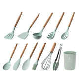 Maxbell Silicone Non Stick Kitchen Cooking Utensil Set Wooden Handle Slotted Turner
